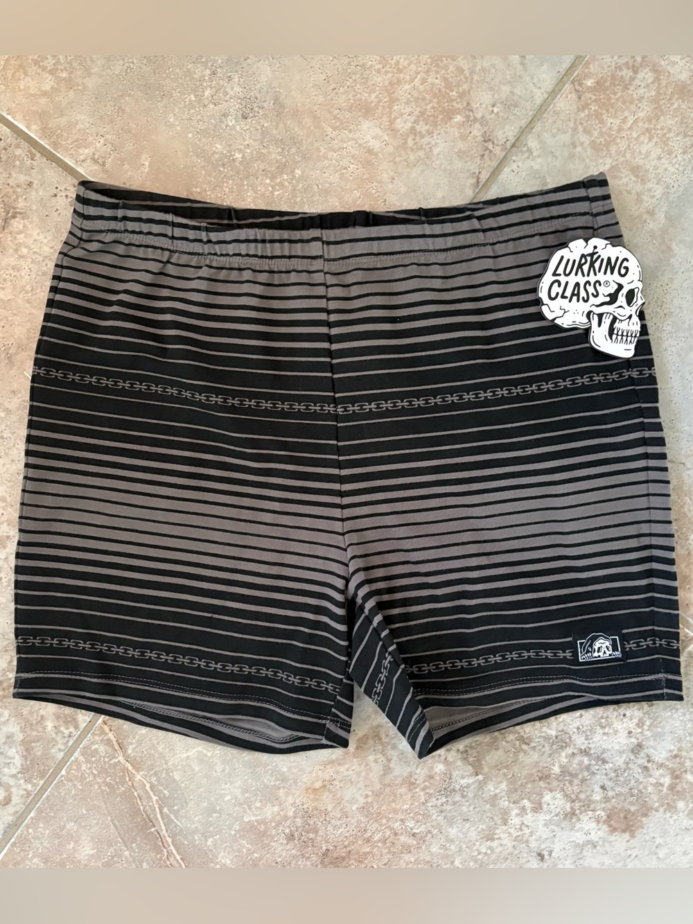 Lurking Class Chain Stripe Cotton Shorts Medium Logo Gray Slim Fit Grim Reaper